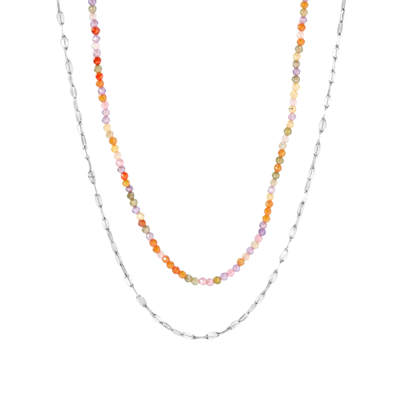 Double Collier Perles Colorées et Chaîne Fine Isabella