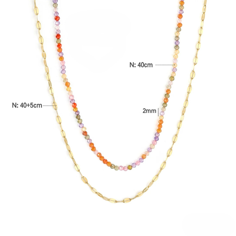 Double Collier Perles Colorées et Chaîne Fine Isabella