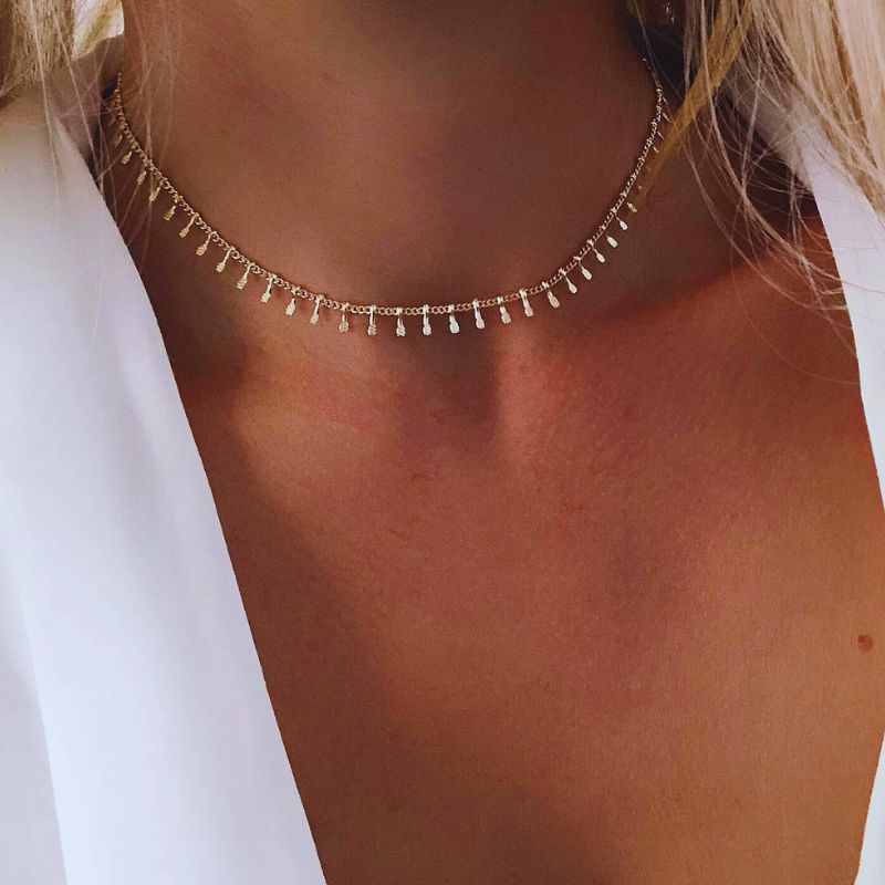 Collier Ras-Du-Cou Doré Gouttes Étincelantes