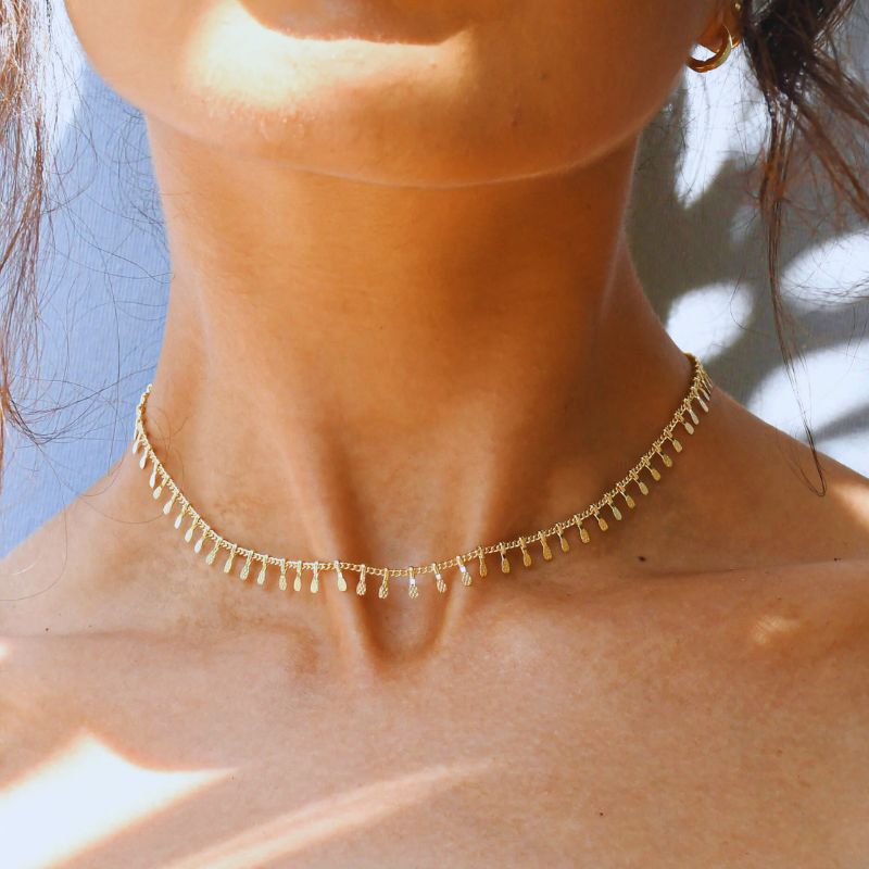Collier Ras-Du-Cou Doré Gouttes Étincelantes