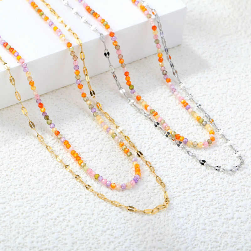 Double Collier Perles Colorées et Chaîne Fine Isabella