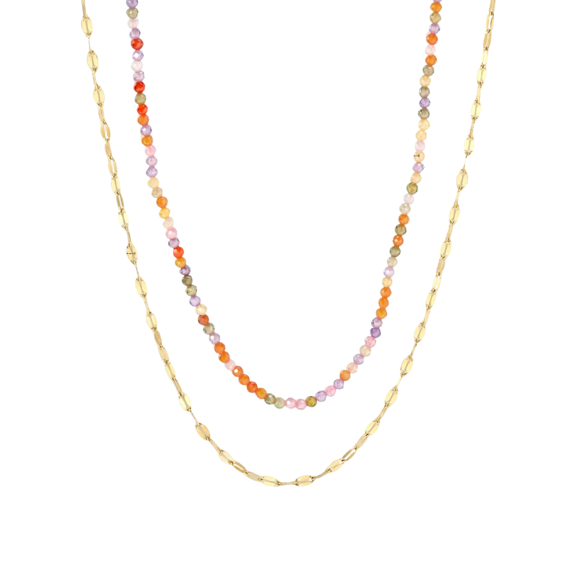 Double Collier Perles Colorées et Chaîne Fine Isabella