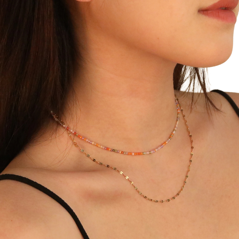 Double Collier Perles Colorées et Chaîne Fine Isabella
