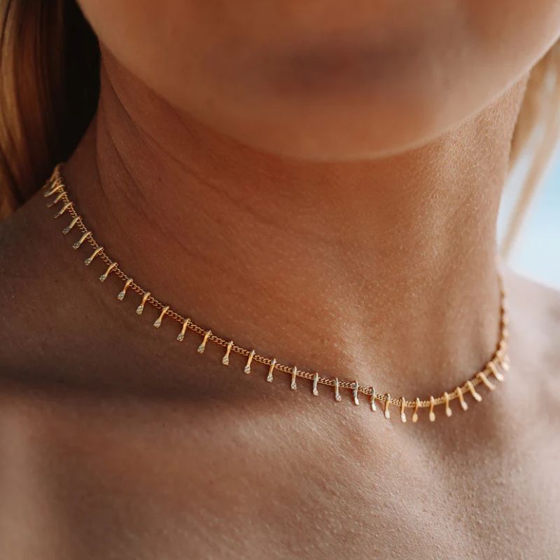 Collier Ras-Du-Cou Doré Gouttes Étincelantes, minimaliste et simple